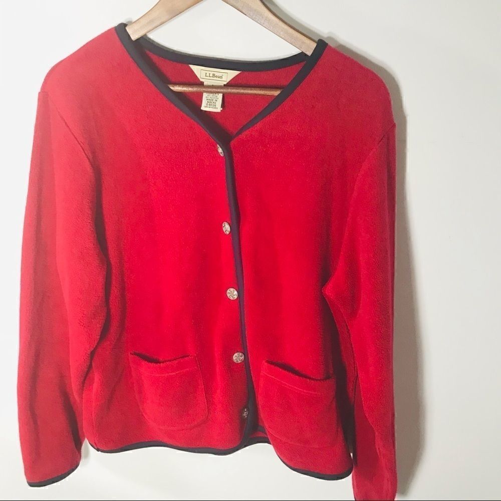 ✅L. L. Bean Red Button Down Cardigan